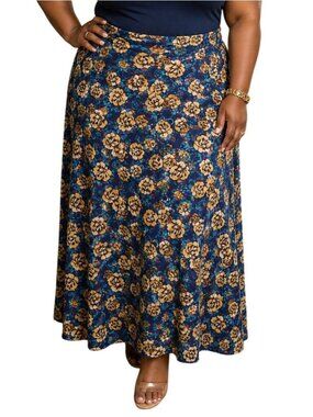 LuLaRoe Plus Size 3XL Maxi Skirt Yellow & Blue Floral Bold Flowy Comfortable